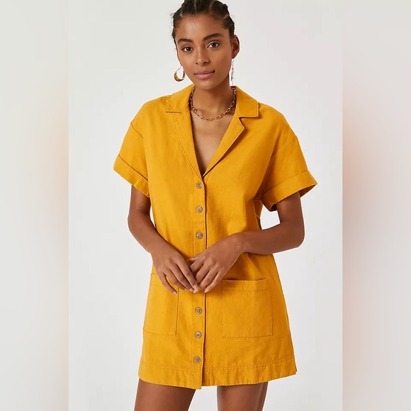Pilcro Dresses & Skirts - Pilcro Black Button Down Linen Shirt Dress Anthropologie